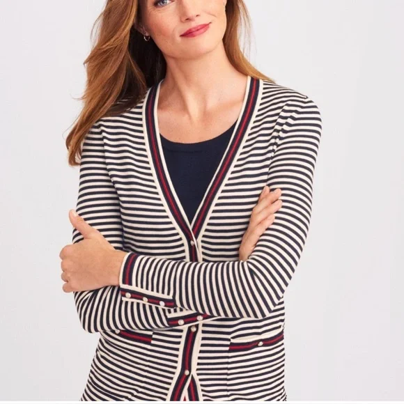 The Oprah Magazine for Talbots Stripe Cardigan Size S - Picture 1 of 8
